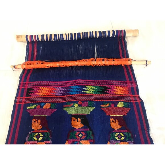 Vtg 1971 Hand Woven Guatemala Textile Art Hung On Sugar Cane 3 Women Multi Color - Picture 6 of 10